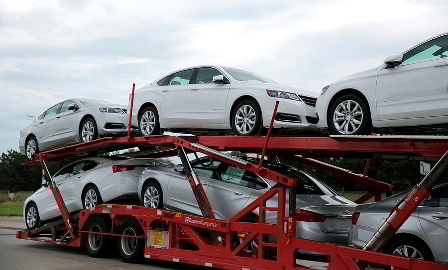 A car hauler transports newly built Chevrolet Impalas from the General Motors Detroit-Hamtramck plant in Detroit, Michigan, U.S. September 15, 2019. (Photo by Reuters)