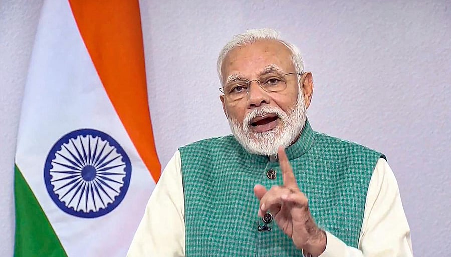 Prime Minister Narendra Modi addresses the 3rd Global Potato Conclave held in Gandhinagar via video conferencing, in New Delhi. (PTI Photo)