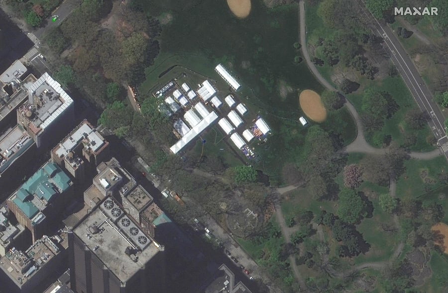 A field hospital in Central Park is is pictured during lockdown amid a coronavirus disease (COVID-19) outbreak in New York City. Reuters/Maxar Technologies/Handout