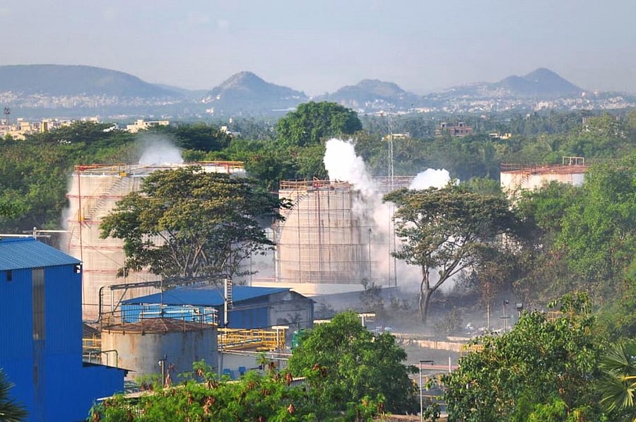 Vapour billows out from LG Polymers industry after a major chemical gas leak, in RR Venkatapuram village, Visakhapatnam, Thursday, May 07, 2020. (PTI Photo)