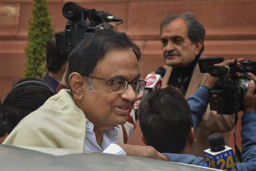 Congress leader P Chidambaram on the first day of the Budget Session of Parliament in New Delhi on Thursday. (PTI Photo)