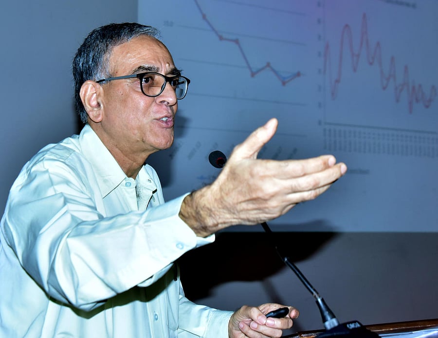 Dr Nagaraj Rayaprolu, professor, Indira Gandhi Institute of Development Research, Mumbai, delivers a lecture at St Aloysius College on Monday.