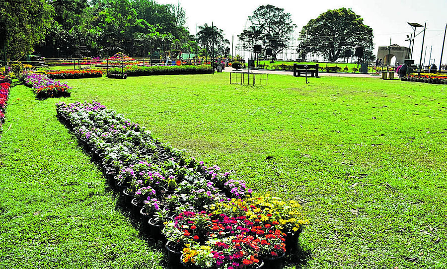 Raja Seat in Madikeri wears a deserted look on Tuesday.