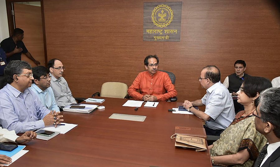 Maharashtra Chief Minister Uddhav Thackeray in a meeting with senior officers at Mantralaya after formally taking charge of his office, in Mumbai. (PTI Photo)