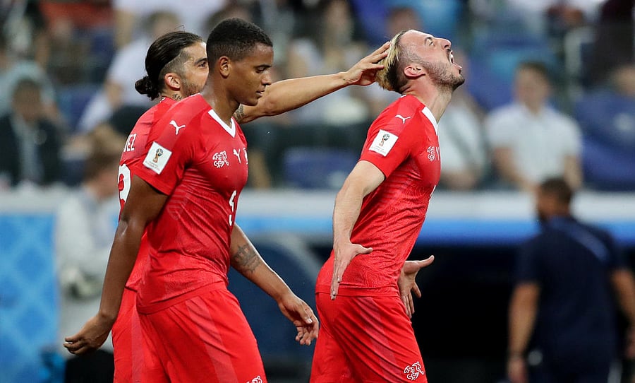 World Cup - Group E - Switzerland vs Costa Rica - Nizhny Novgorod Stadium, Nizhny Novgorod, Russia - June 27, 2018 Switzerland's Josip Drmic celebrates scoring their second goal with team mates. Reuters