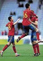 Spanish players celebrate their 3-2 win over Saudi Arabia in a World Cup friendly at Innsbruck. AFP