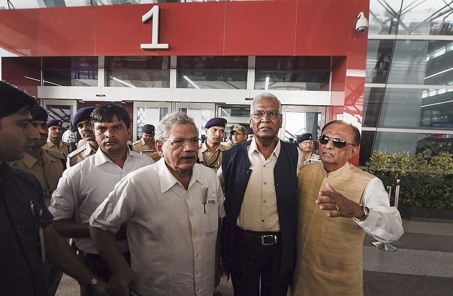 The delegation representing eight political parties - the Congress, CPI(M), CPI, DMK, NCP, JD(S), RJD and the TMC -- had said that they were "responding to the invite of the governor of Jammu and Kashmir for visiting the state". (PTI Photo)