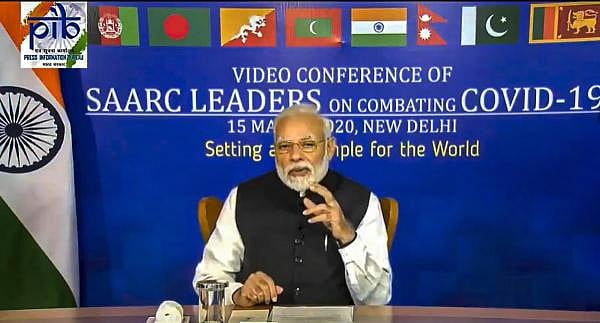 Prime Minister Narendra Modi during a video conference with South Asian Association for Regional Cooperation (SAARC) leaders on chalking out a plan to combat the COVID-19 Novel Coronavirus, in New Delhi. (PTI Photo)
