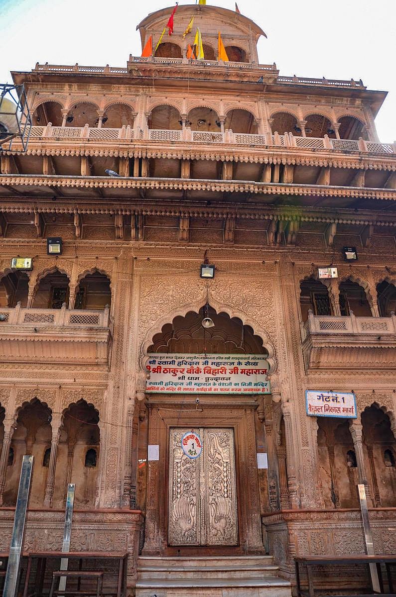 Sri Bankey Bihari temple is closed for visitors amid concerns over the spread of coronavirus, in Vrindavan. (PTI Photo)