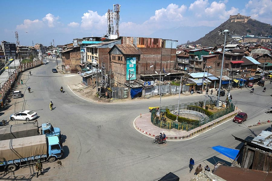 Deserted view of Khanyar neighbourhood during restrictions in Srinagar. PTI