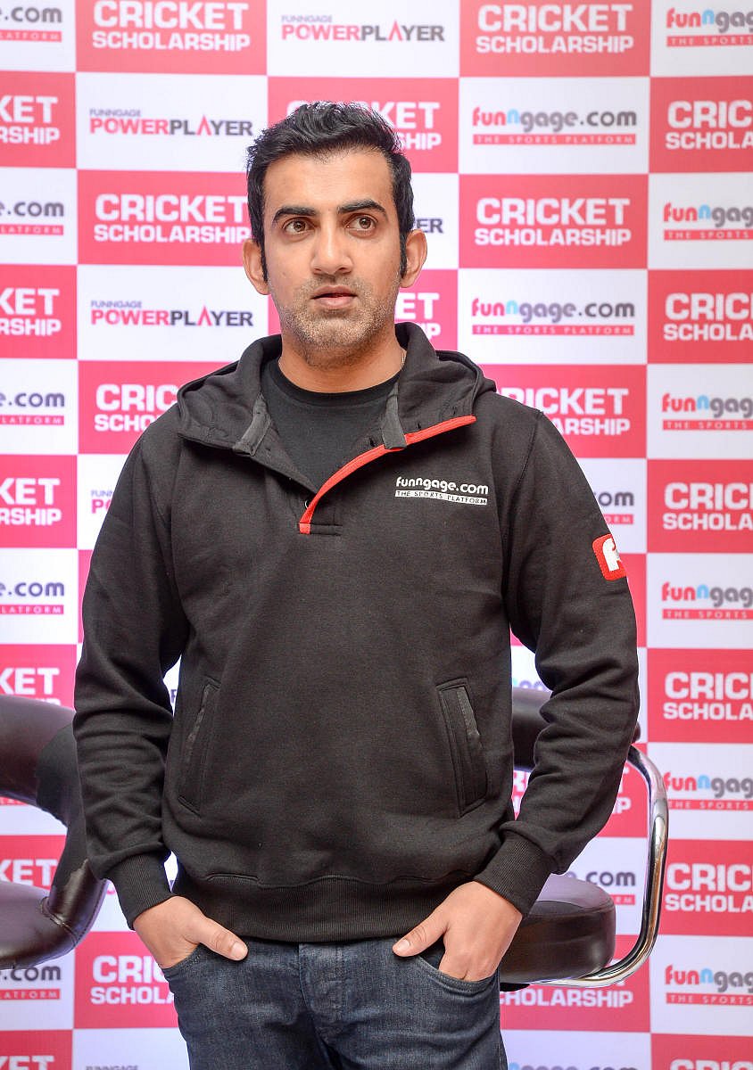 Former India opener Gautham Gambhir at the launch of Funngage.com Cricket Scholarship programme in Bengaluru on Tuesday. DH Photo/ Satish Badiger