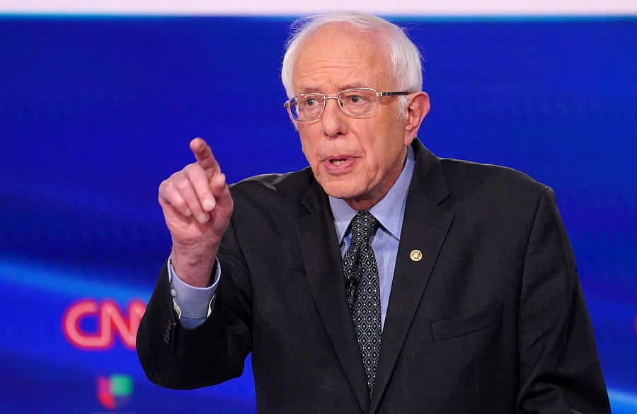 FILE PHOTO: Democratic U.S. presidential candidate Senator Bernie Sanders speaks during the 11th Democratic candidates debate of the 2020 U.S. presidential campaign, held in CNN's Washington studios without an audience because of the global coronavirus pa