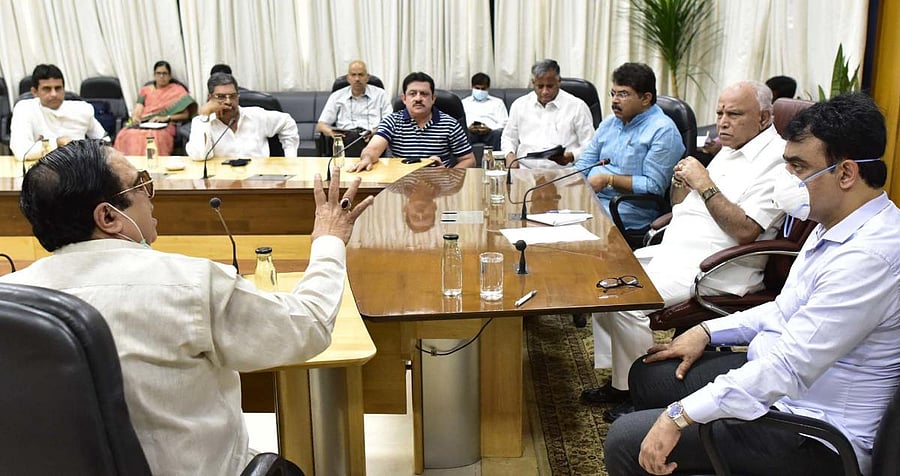 Chief Minister B S Yediyurappa speaks at a meeting with Muslim leaders in Bengaluru on Friday.