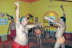 For d-day: Wrestlers practicing for Vajramushtikalaga at Nimbujadevi Vajramushti Akhada at Doddagaradi in Chamarajanagar on Sunday. dh photo