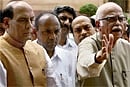 L K Advani addresses media after NDA MPs met President criticising the govt's 'capitulation' to Pak on terrorism, in New Delhi, Tuesday. PTI