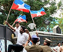 Police detain VCK (Viduthalai Chiruthaigal Katchi) activists during a protest against the Sri Lankan President's forthcoming visit to Madhya Pradesh, in Coimbatore on Tuesday. PTI