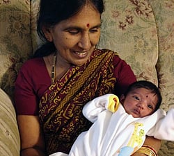 In this undated photo provided by the Upper Merion (Pa.) Township Police Department, Satyavathi Venna holds her granddaughter, Saanvi Venna. Police issued an Amber Alert for the 10-month-old girl on Monday, Oct. 22, 2012, following the discovery of Satyavathi Venna's body at the Marquis Apartments in King of Prussia, Pa. Investigators did not immediately release details on the death of the girl's 61-year-old grandmother. (AP Photo