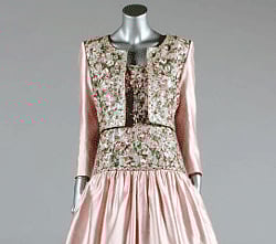 A handout picture from Kerry Taylor Auctions on February 20, 2013 shows Princess Dianas Catherine Walker Mughal-inspired embroidered pink slubbed silk evening gown and bolero which are up for auction on March 19, 2013 in London. The collection is believed to be worth at least 600,000 ($919,000, 687,000 euros), a spokeswoman for Kerry Taylor Auctions told AFP. The auction house said the lots included some of the 'most important and iconic' dresses worn by Prince Charles's glamorous former wife, who died in a Paris car crash in 1997 while being pursued by paparazzi. AFP PHOTO