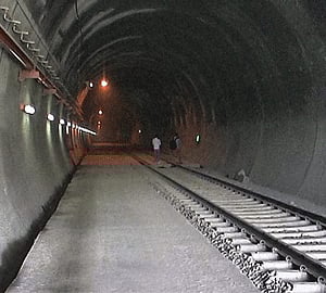 A view of the 11 kilometer long railway tunnel connecting Kashmir with Jammu division. PTI Photo