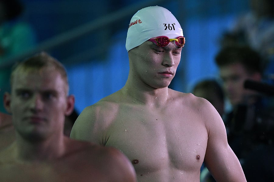 China's Sun Yang reacts during the semi-final of the men's 200m freestyle event during the swimming competition at the 2019 World Championships at Nambu University Municipal Aquatics Center in Gwangju, South Korea. (AFP file photo)