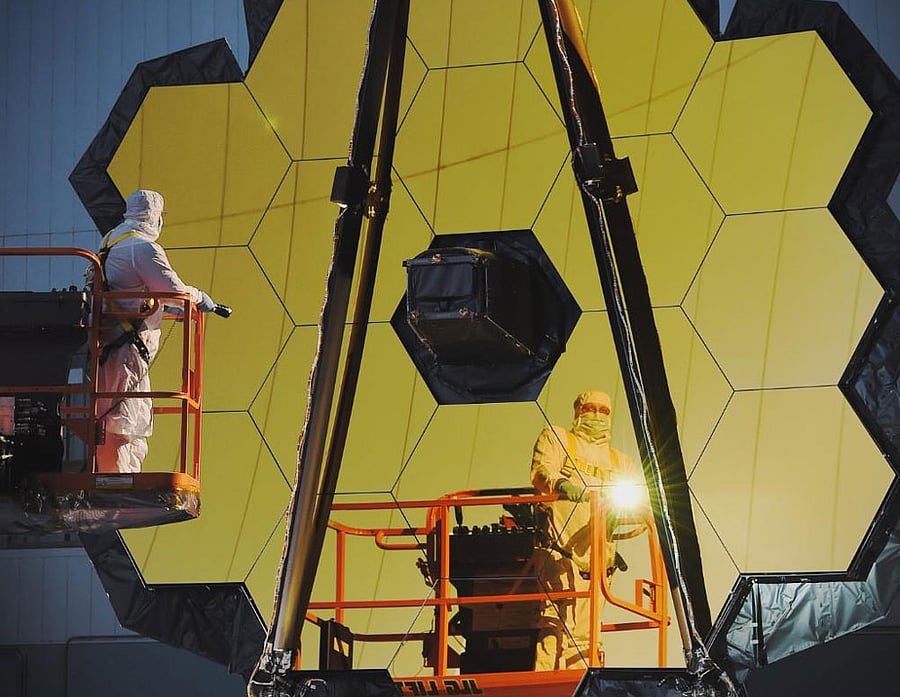 The Webb telescope's infrared cameras are so sensitive that it needs to be shielded from the rays of the Sun. Image courtesty: twitter
