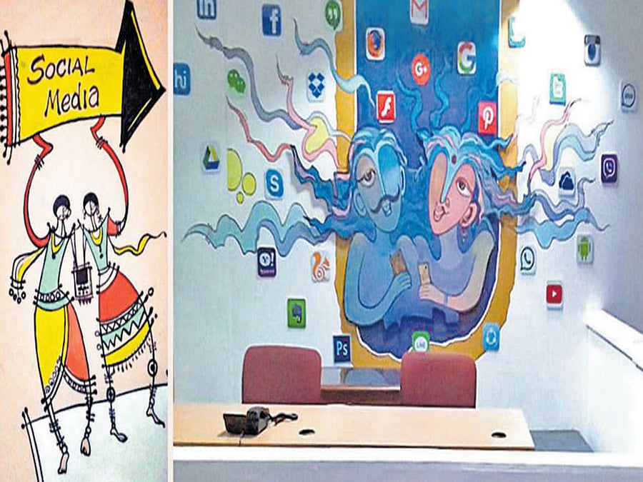 Social media icons displayed at the information department office in Bengaluru. DH PHOTO