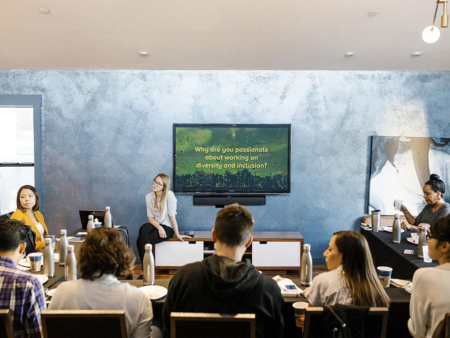 Joelle Emerson, next to screen, who runs a company called Paradigm that organizes diversity training for other companies. The New York Times