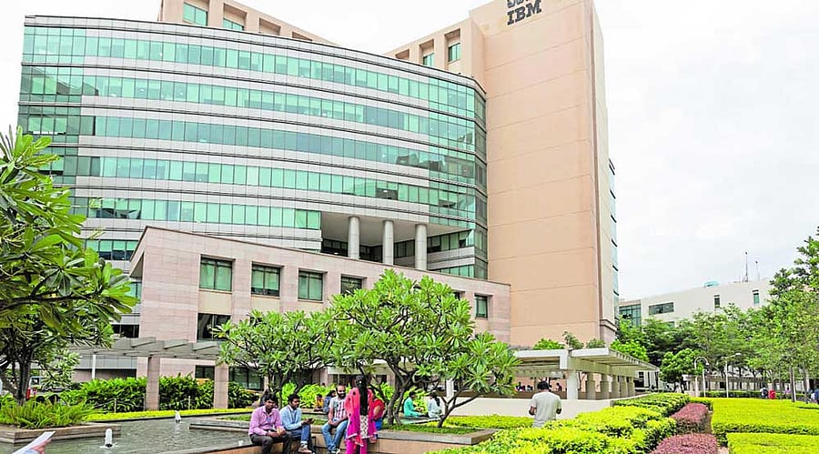 The new hub: The IBM offices at the Manyata Tech Park in Bengaluru. Over the past decade, IBM has shifted its centre of gravity halfway around the world to India, making it a high-tech example of the globalisation trends that the Trump administration has railed against. NYT