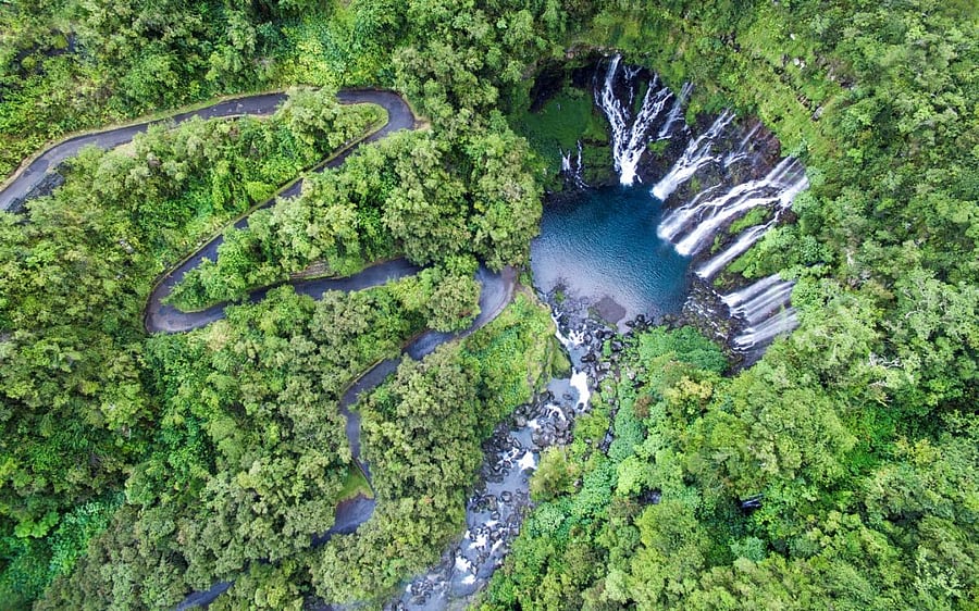 One of the many waterfalls as we flew over the island.