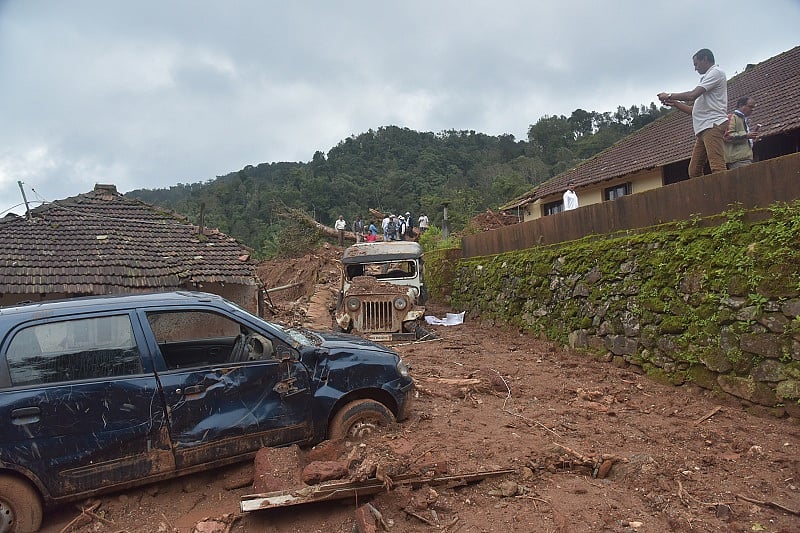 A scene of landsliding, at Malemane, near Kottigehara, Mudigere Taluk. (DH Photo)