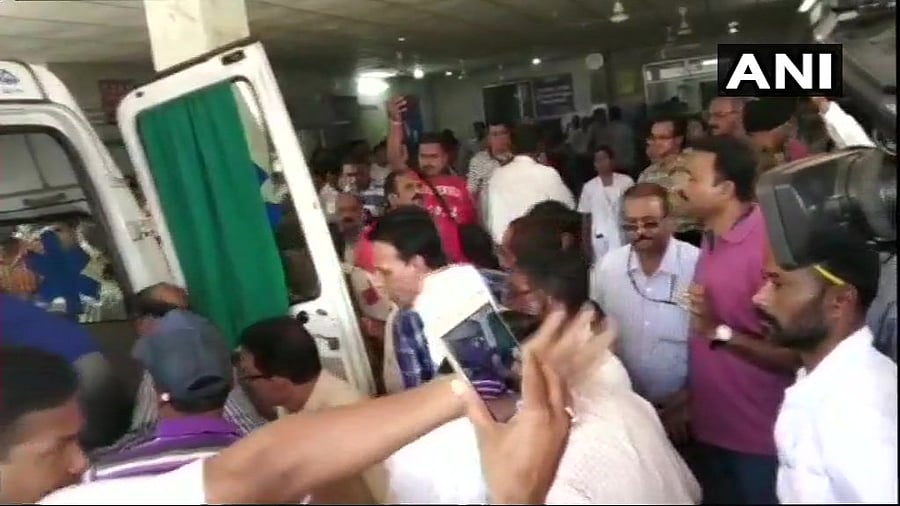 Visuals from outside a hospital in Bhilai; 6 people have died and 14 injured in a gas pipeline blast in Bhilai Steel Plant. ANI
