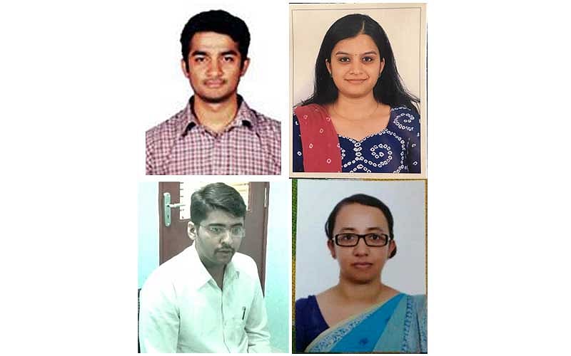 Top: Rahul Sharanappa Sankanur (17th rank) and Lakshmi N (45). Bottom: Akash S (78) and Kruthika (100). Credit: Shankar IAS Academy/Facebook