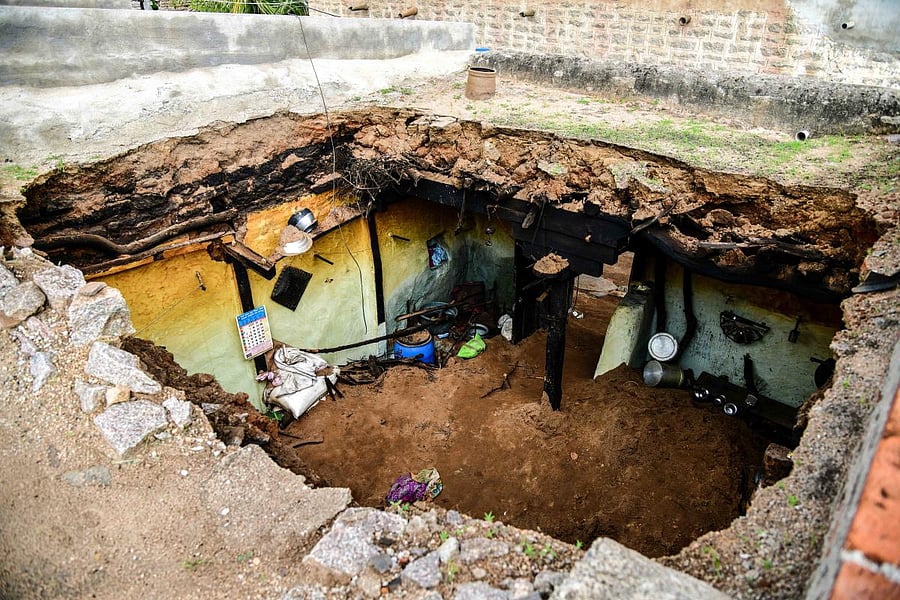 The entire ceiling of this house came crashing down killing three people on the spot in Yalamagera village of Koppal taluk in the early hours of Tuesday. (DH Photo)