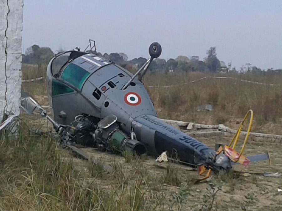 An Indian Air Force (IAF) helicopter with four people onboard, including two crew members, on Wednesday crash-landed at a helipad in Udhampur district of Jammu and Kashmir, a defence spokesman said. ANI file photo for representation only