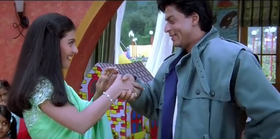 An awkward handshake inaugurates this romance in Kuch Kuch Hota Hain.