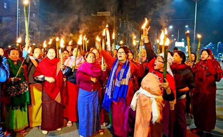 Photo: Manipuri women protest against the Citizenship (Amendment) Bill in Imphal on Tuesday. DH photo