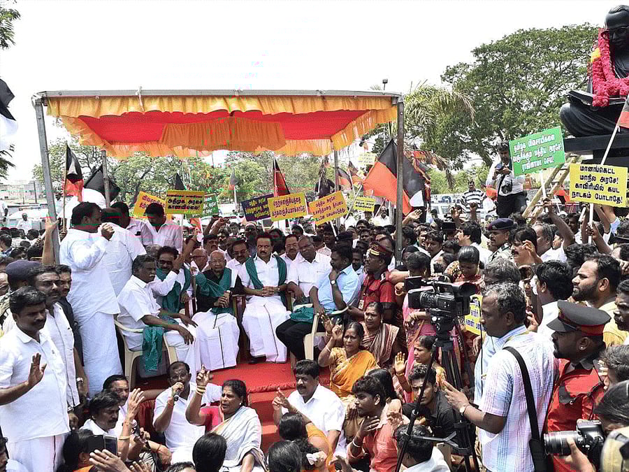Tamil Nadu has been witnessing protests by political parties, pro-Tamil outfits, voluntary organisations and student groups Since April 1, seeking setting up of a Cauvery Management Board. PTI file photo