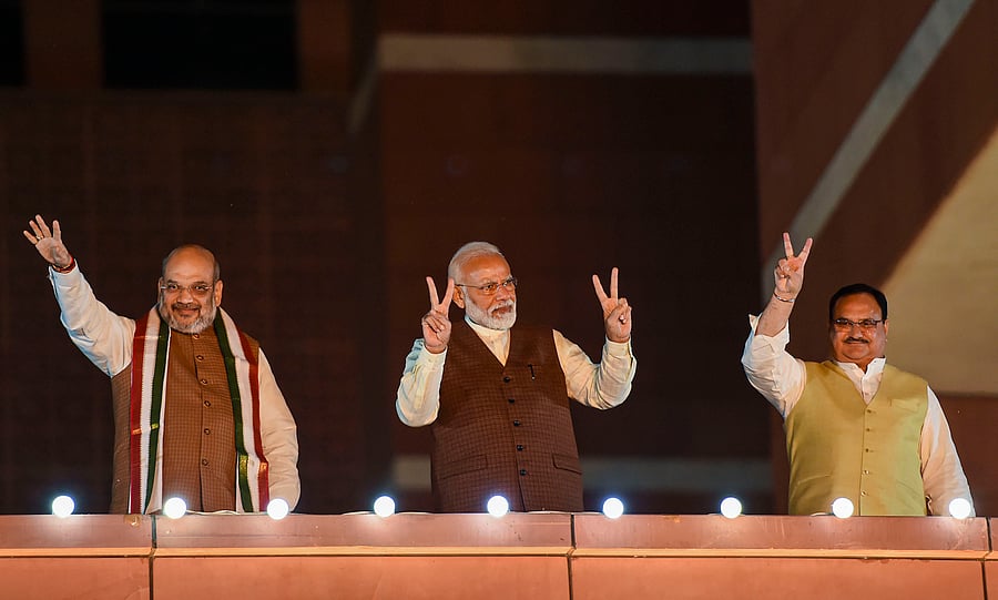 BJP President Amit Shah, Prime Minister Narendra Modi and BJP working president JP Nadda. (PTI Photo)