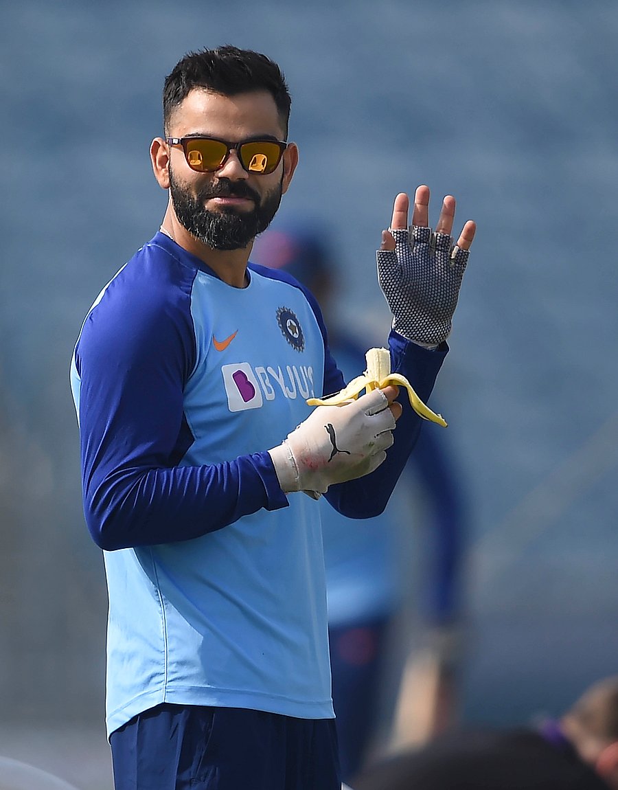 Indian captain Virat Kohli during a training session ahead of the third T20 cricket match against Sri Lanka, at Maharashtra Cricket Association Stadium, in Pune, Thursday, Jan. 9, 2020. (PTI Photo