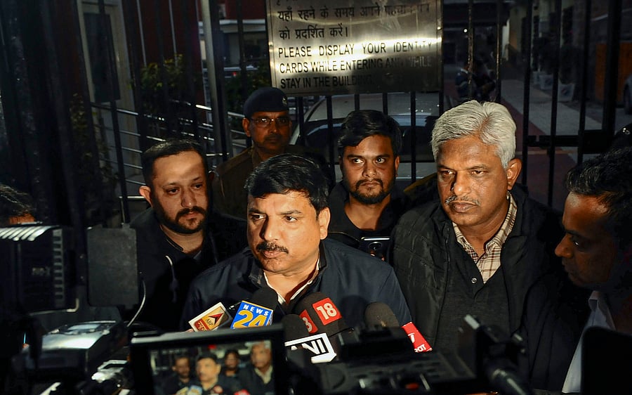 Aam Aadmi Party leaders Sanjay Singh and Pankaj Gupta. (PTI Photo)