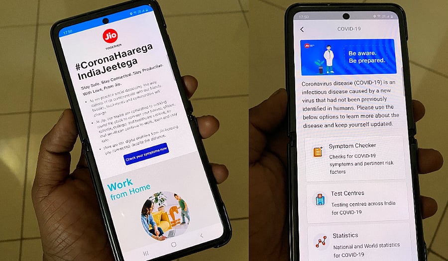 Reliance launches Coronavirus self-diagnosis tool on MyJio app (DH Photo/Rohit KVN)