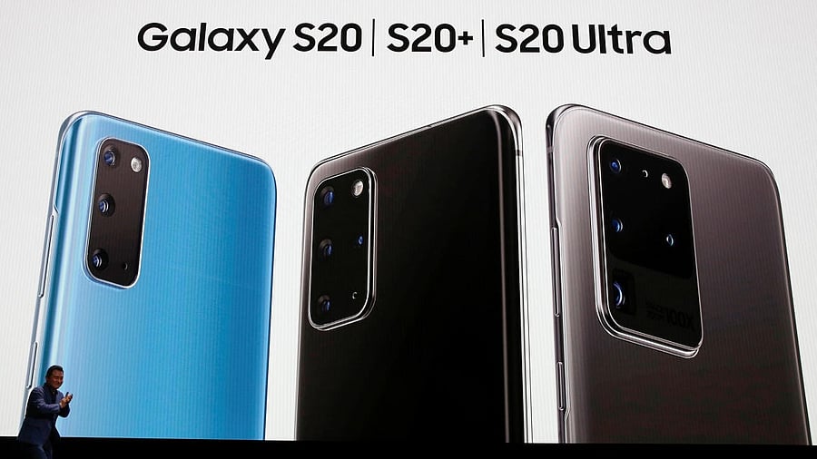 TM Roh of Samsung Electronics unveils the Galaxy S20, S20+ and S20 Ultra smartphones during Samsung Galaxy Unpacked 2020 in San Francisco (Credit: REUTERS/Stephen Lam)