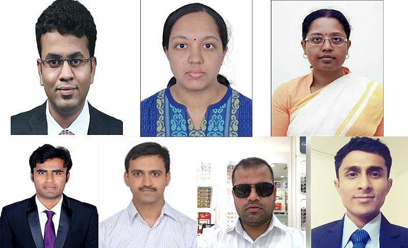 Clockwise from top left: Rahul Shinde (95), Swetha M (119), Dr T Shubhamangala (145), Venketeshnayak (930), Sachin K (652), Sudarshan Bhat (434) and  Siddalinga Reddy (346)