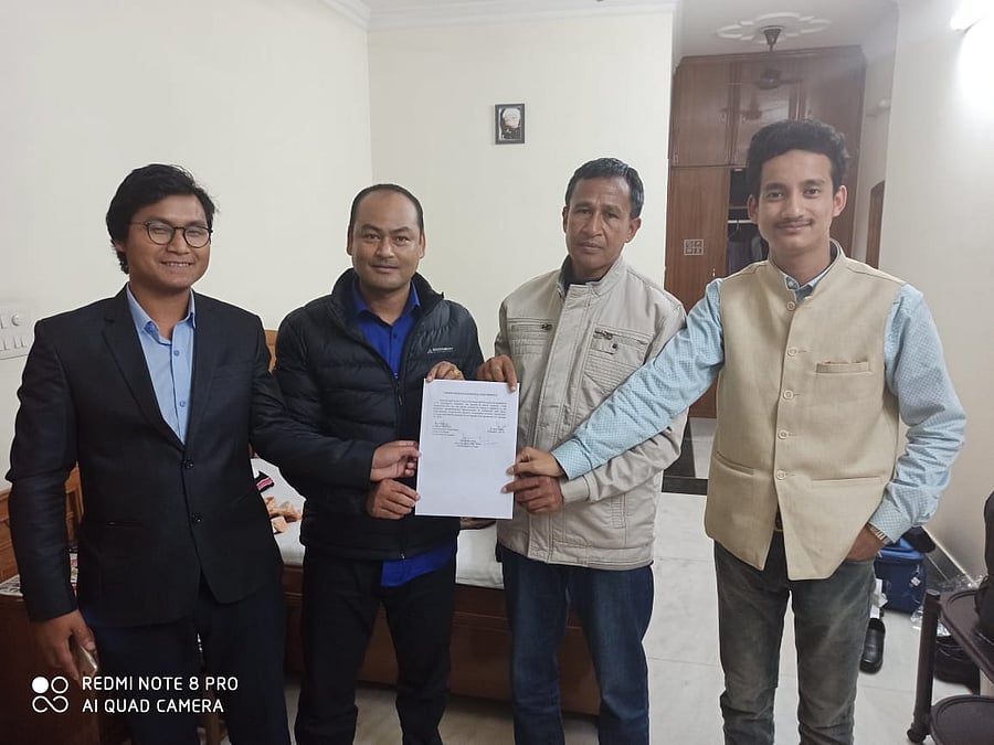 NDFB (S) chief B Saoraigrwa, Rajkumar Prithviraj Narayan Dev Mech and Thulunga Basumatary in Delhi. (DH photo)