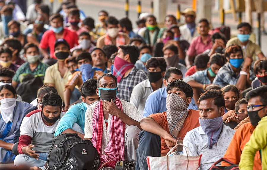 Migrants wait to board Shramik Special train to Bihar during the ongoing nationwide COVID-19 lockdown. PTI photo