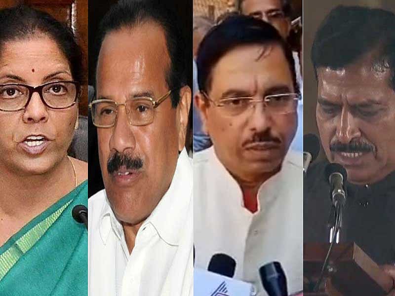 Bangalore North MP D V Sadananda Gowda, Rajya Sabha MP Nirmala Sitharaman along with Dharwad Lok Sabha member Pralhad V Joshi, and Belgaum MP Suresh Angadi were sworn in at a ceremony held at the Rashtrapati Bhavan.