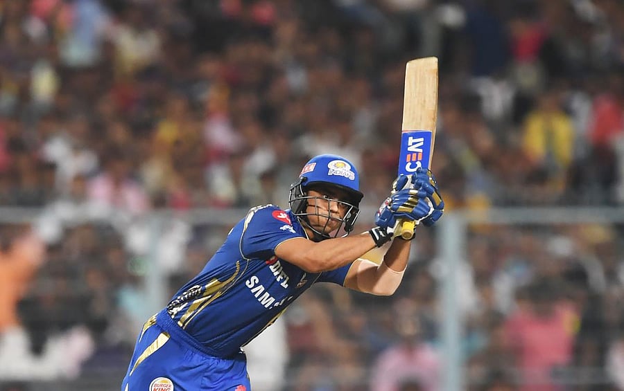 BLITZKRIEG: Mumbai Indians’ Ishan Kishan en route to his 17-ball half-century against Kolkata Knight Riders. AFP