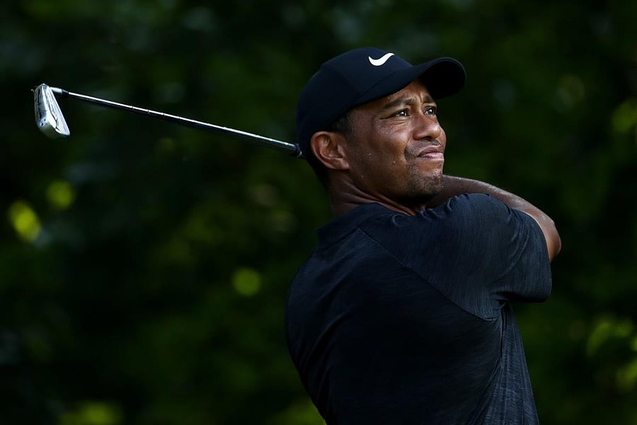 Tiger Woods of the US tees off from 14th hole during the second round of the PGA Championship on Saturday. AFP