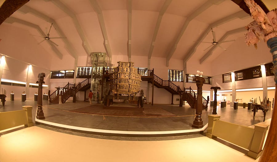 A view of the chariot belonging to 18th century at Manjusha museum in Dharmasthala.