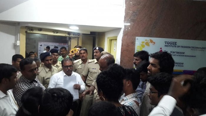 Up in arms: Former students of the Vogue Institute of Fashion Technology staged a protest in the front of the institute on Friday, alleging cheating by the management during the admission.
